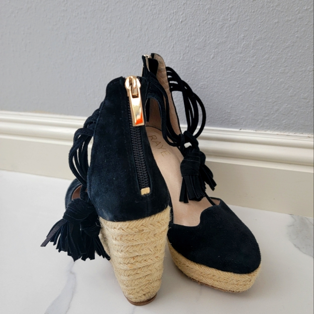 Black platform espadrille wedges in 5.5